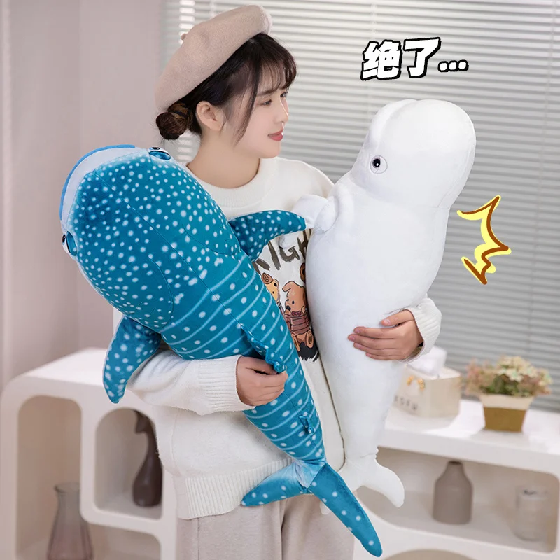 Yangzhou original manufacturer new sunrise wholesale soft plush simulation blue whale bolster stuffed white emulation whale doll