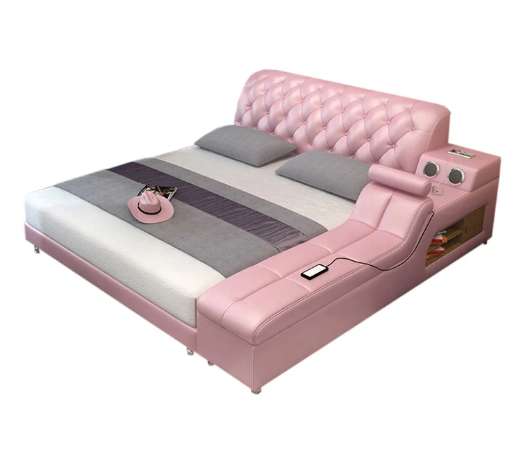 Custom Furniture Japanese Style King Leather Music Beds Tatami Storage Massage Bed