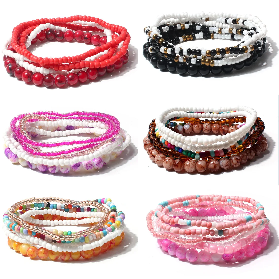 Bohemian Stackable Multi Layer Colorful Seed Beads Bracelet Layered Stretch Acrylic Beaded Bracelet Jewelry Set