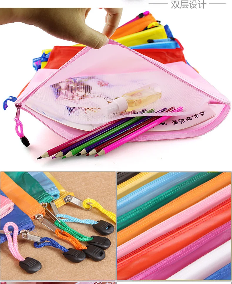 Colorful Double Layer canvas Cloth Zipper Paper File Folder Book Pencil Pen Case Bag File Document Bags