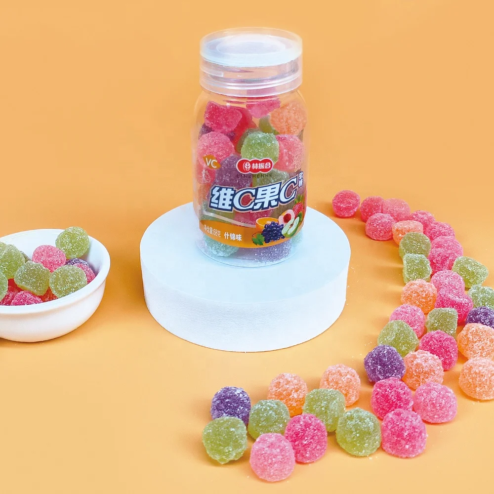 Candy gummy  fruit flavor drop shaped gummy jelly save in the bottle gummi candi