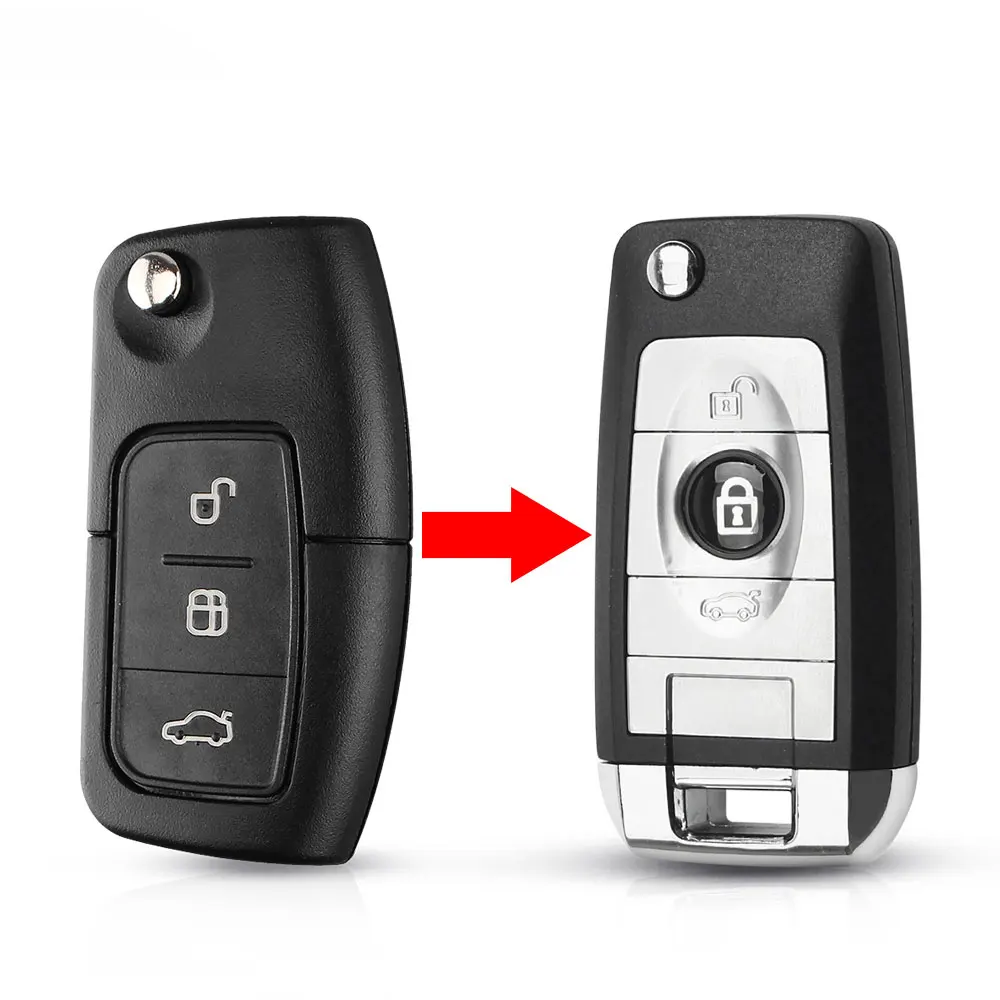 Button Flip Folding Remote Car Blank Key Case Cover for Ford FOCUS Fiesta C Max Mondeo 2015-2017 Freestar 2004-2008