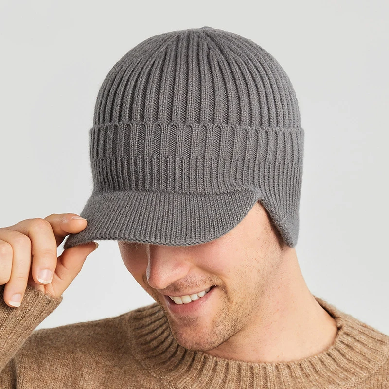 Wholesale earflap warm cap knitted winter hats men beanie for custom