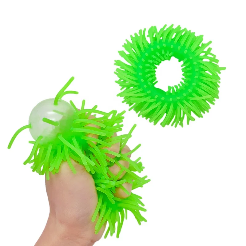 Amazon New TPR Hairy Stretchy Decompression Fidget Stress Puffer Ball Toy For Autism