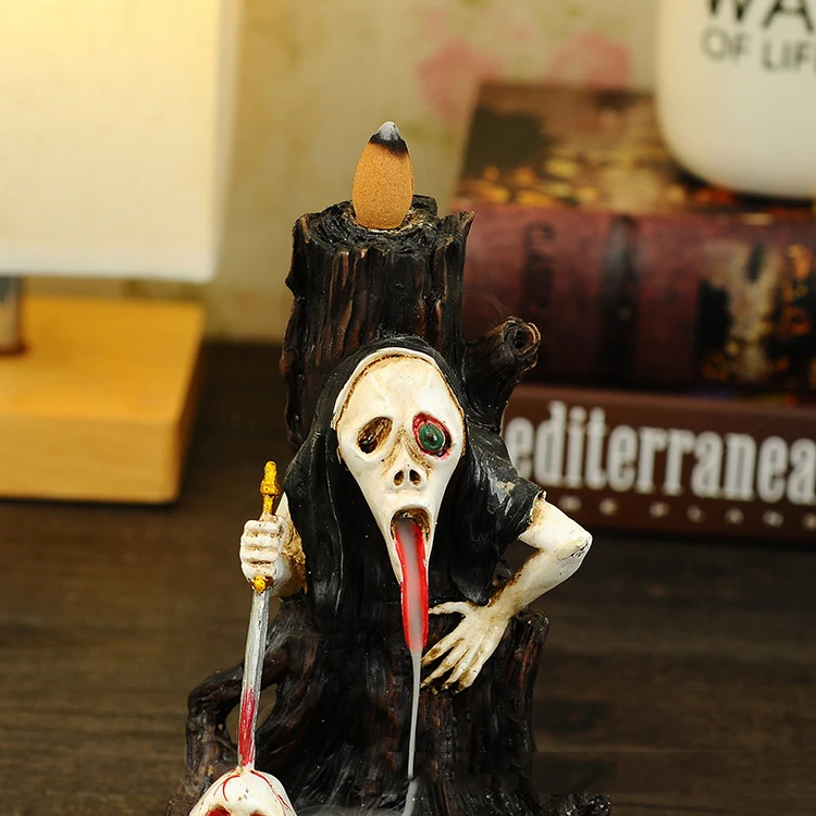 Hot selling waterfall backflow skull incense burner smoked table backflow Halloween backflow incense burner