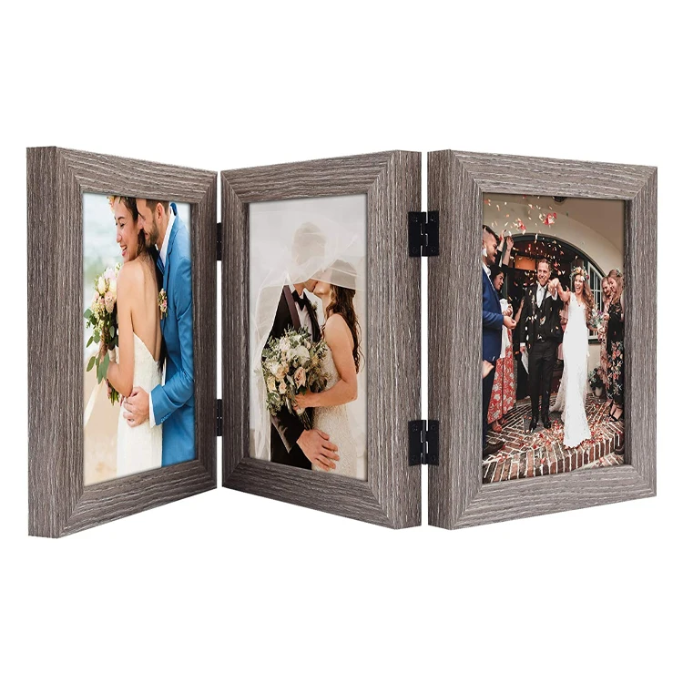 Triple Hinged Picture Photo Frame Standing Vertically on Desktop or Table Top Real Glass Front wholesale