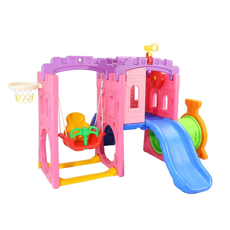 Детская игровая площадка с качели и горкой с туннелем, альпинистский замок, форт, детский дом, Крытый сад, парк развлечений из пластика