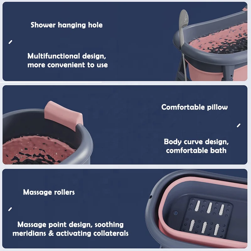 150cm Luxury Extra Large Collapsible Bath Tub Freestanding Plastic Portable Foldable Bathtub For Adults With Lid Pillow