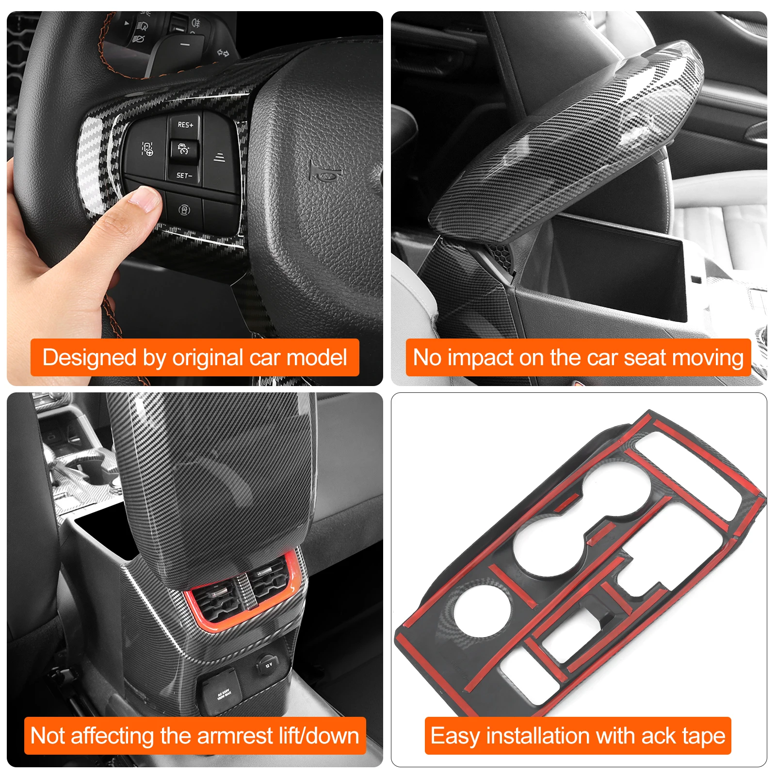 Center Console Cover Compatible with 4x4 Ford Ranger 2023 2024 Armrest Protector Interior Accessories