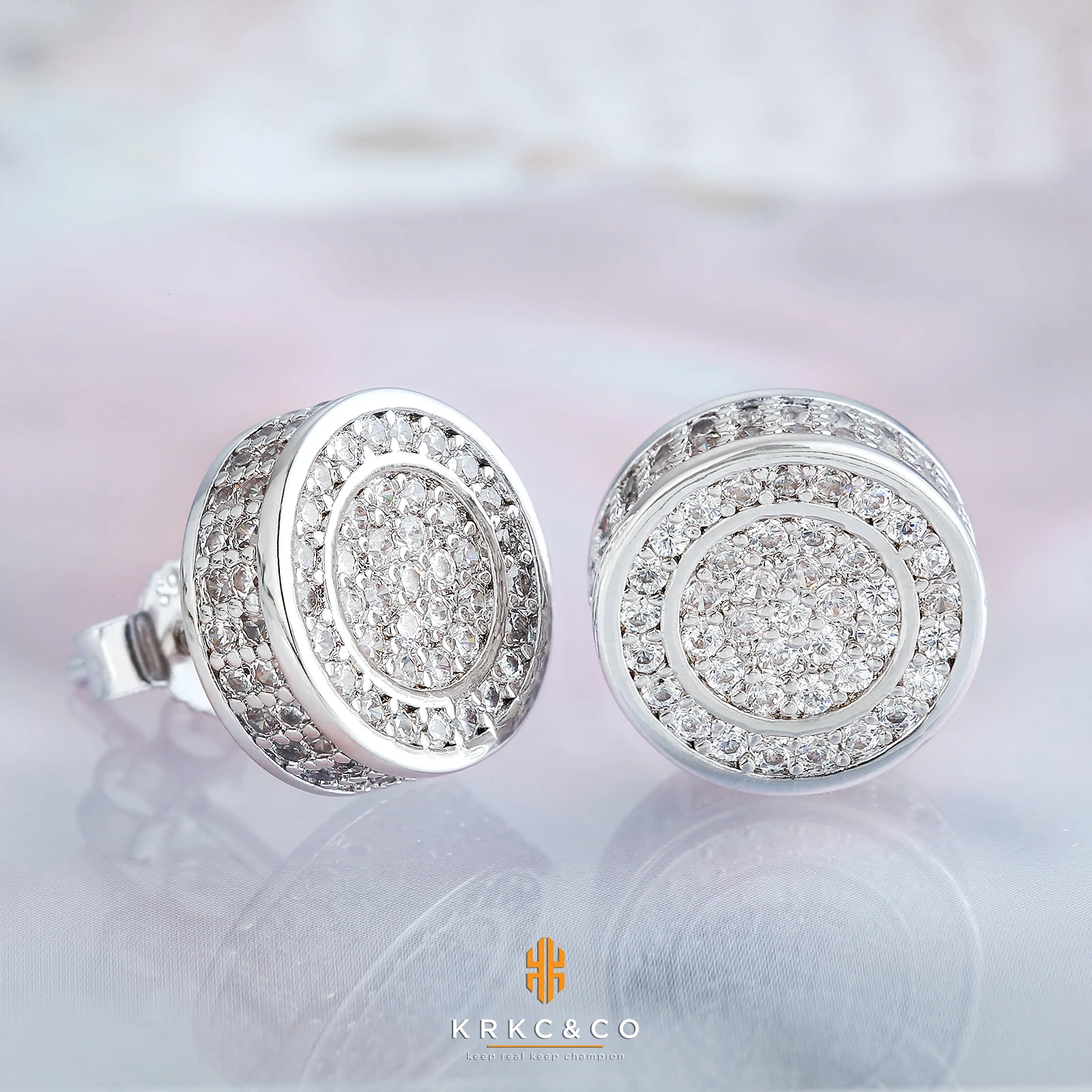 Серьги-гвоздики 925 стерлингового серебра 14 карат Позолоченные с фианитом