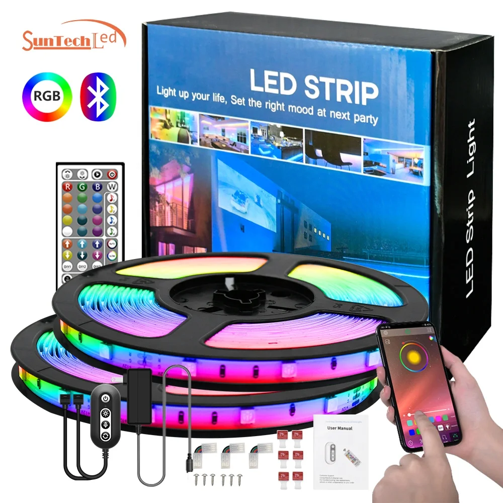 
5050 12 V IR/APP/music/BT sensing intelligent remote flexible RGB non waterproof LED strip lights 