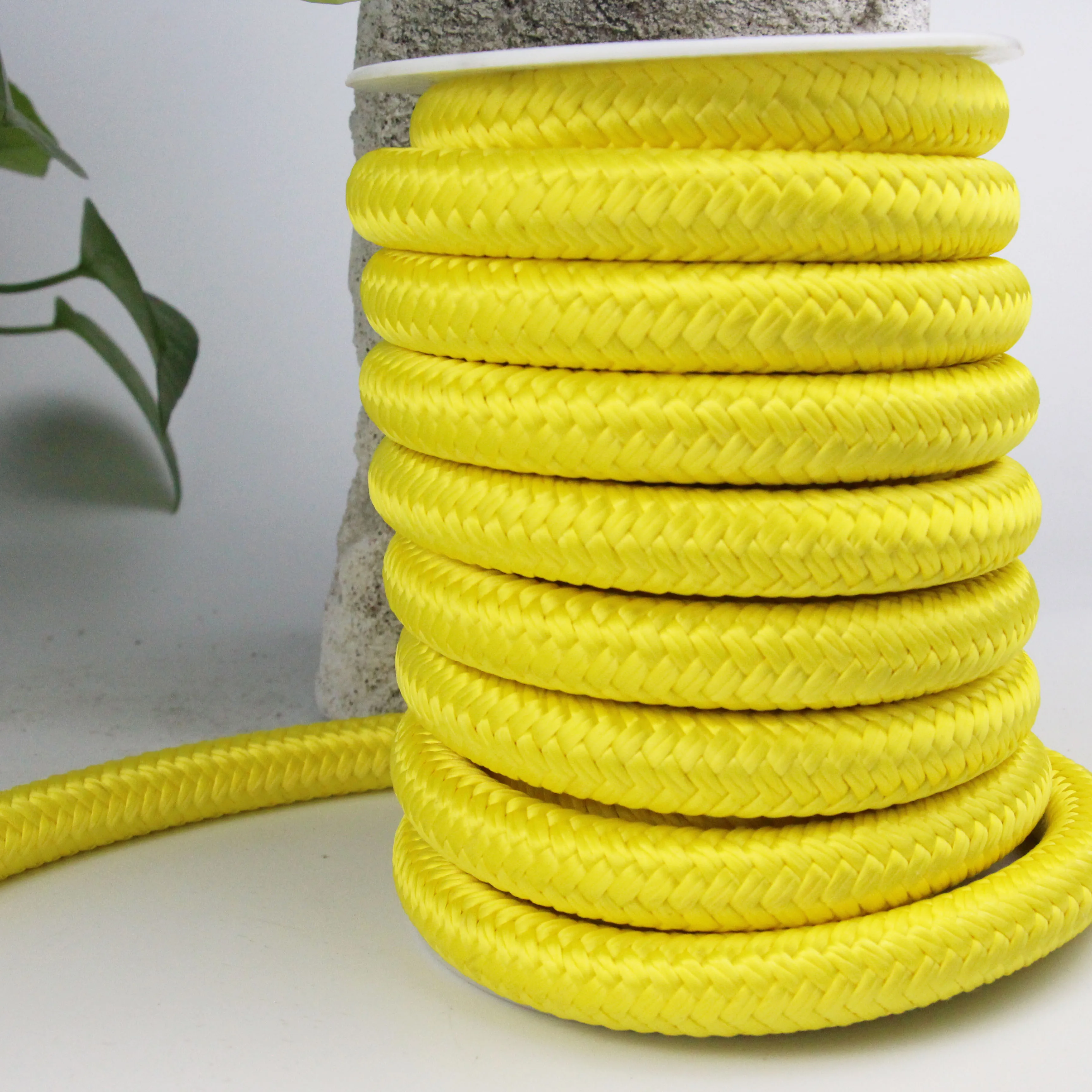 Cut Resistant 14mm Yellow 12 strand Synthetic UHMWPE Rope For Heavy Lifting Onshore