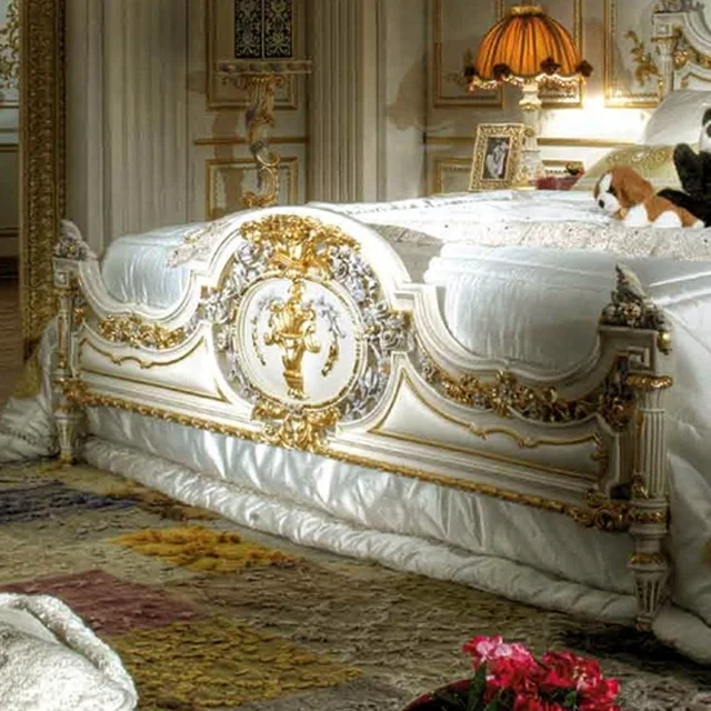 Royal King Size Louis XV French rococo antique solid wood bedroom sleigh princess bed