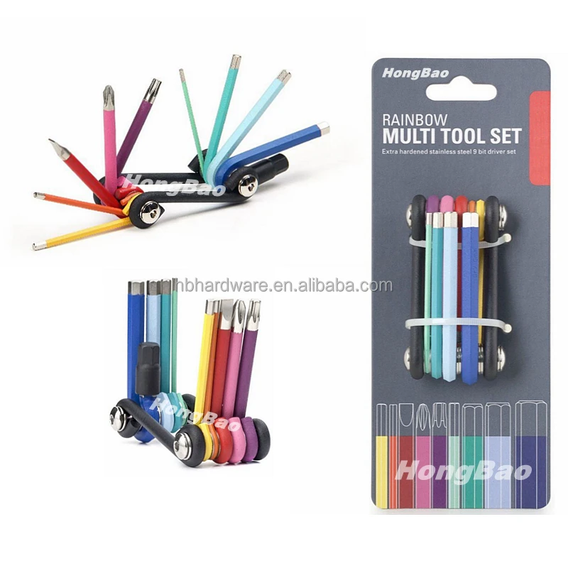 Rainbow Color Multi-functional Tools Kit Torx Flat Screwdriver Set Folding Hex Allen Key Wrench Set cycling Foldable Hex Key Set