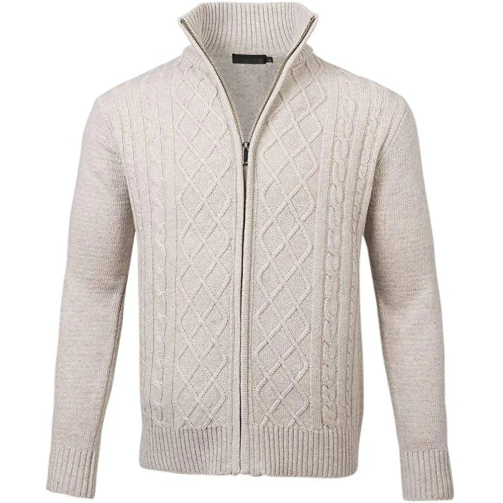 OEM Long Sleeve Wool Stand Collar Autumn Sweater Men Knitted Cardigan Sweater with Zipper