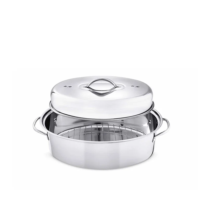 Stainless Steel Lidded Roasting Pan, Lightweight Roaster  Extra Large Dish for Chicken/Turkey / Meat Joints & Vegetables, 9.5 QT