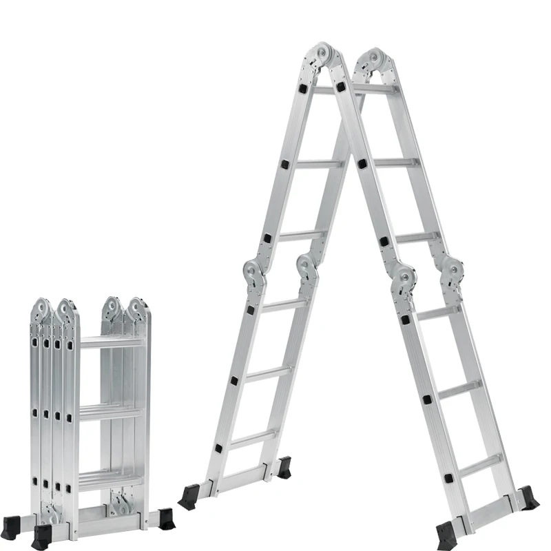 Foldable aluminum step stair multifunctional extension telescopic ladder anti-skip compact folding ladder