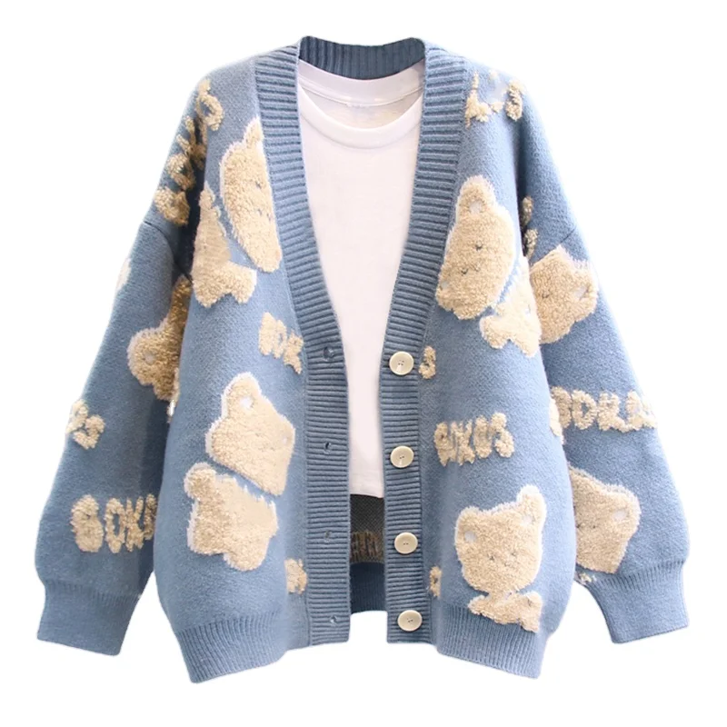 2023 Custom Women  Jacquard Sweater knitwear Girls knit winter long Sleeve ladies clothes Knitted Cardigan sweater women