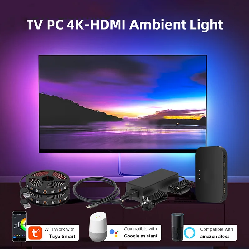 Best quality support TUYA APP control color synchronization 12 scene effects RGBIC led tv backlight for sale