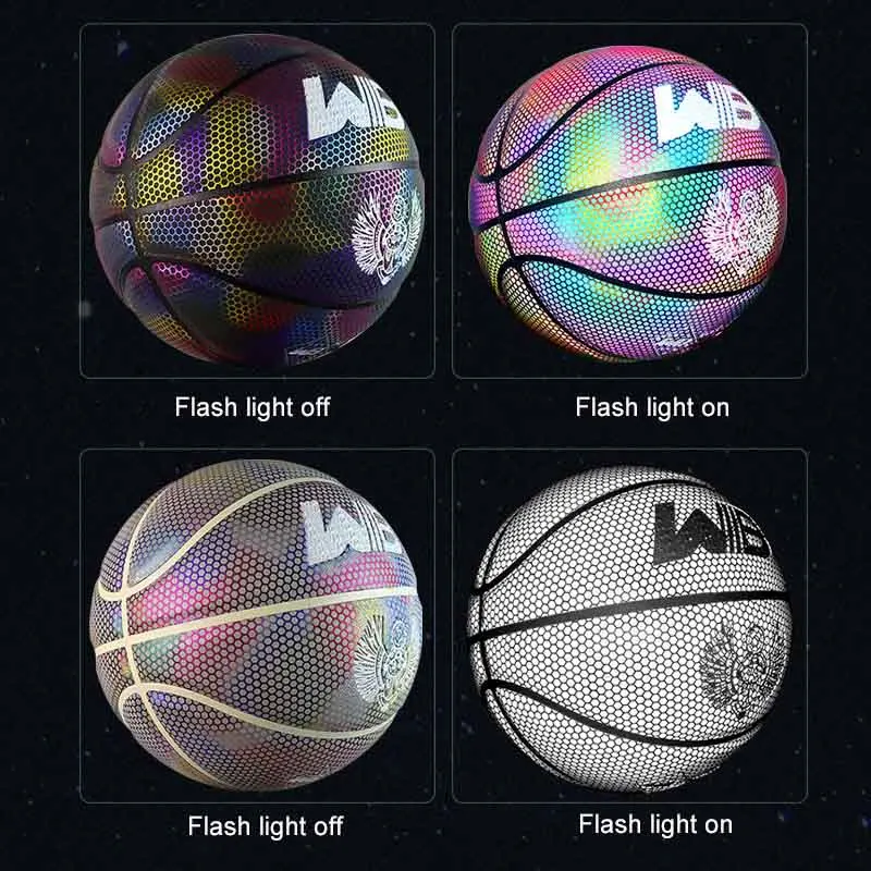 holographic glow custom reflect shiny fluorescent customized reflective basketball