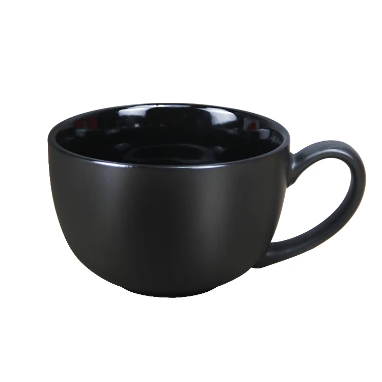 OEM ODM printed custom matte black stoneware large big soup mug ceramic jumbo porcelain mug