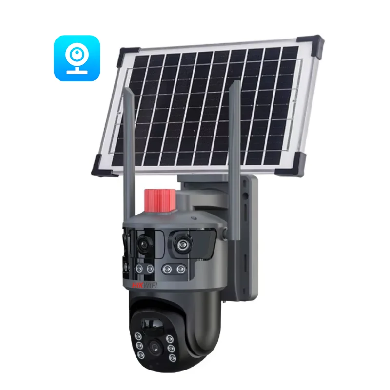 HIKWIFI 4 Lens 3 Screens 12MP 6K HD Outdoor  Camera 360 PTZ IP CCTV Wireless WIFI Solar 4G Sim Card Camera Security