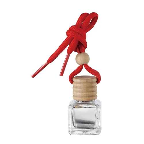 Wholesale square Shape 5ml 8ml 10ml 15ml Glass Bottle air Freshener Car Perfume Hanging with Wooden Cap