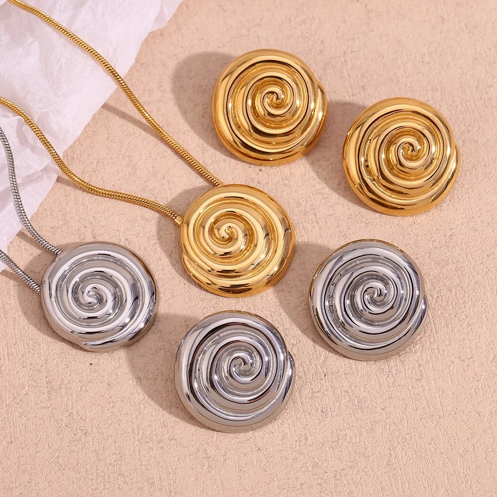 Not Fade Waterproof Fashion Jewelry Earrings 18K Gold Plated Stainless Steel Thread Vortex Shell Shaped Stud Earrings For Women