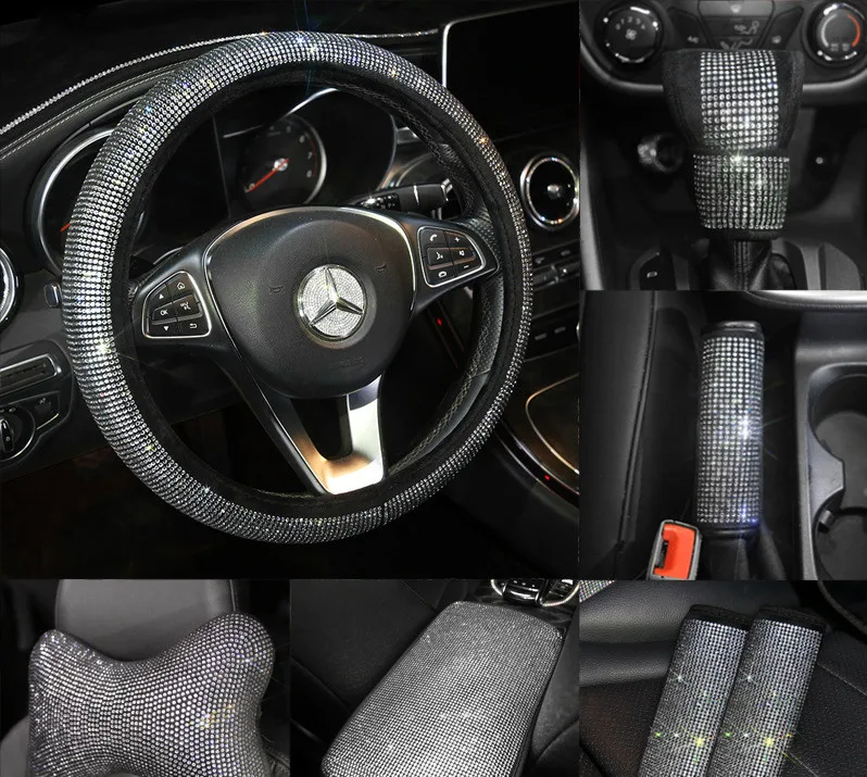 Autoyouth Bling Bling Crystal set aotu accessories 38cm car steering cover shift gear cover