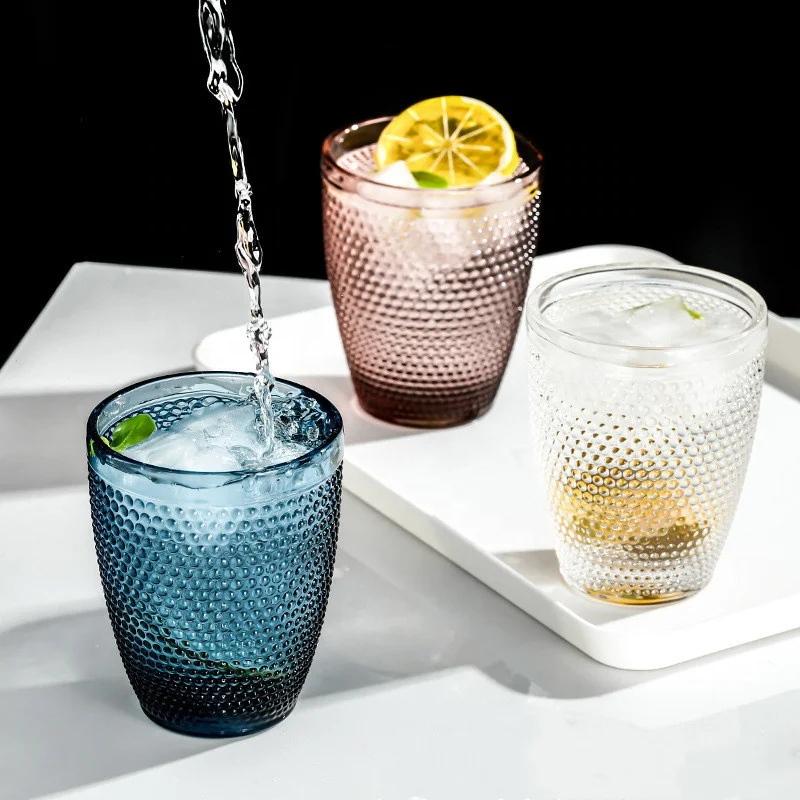 Wholesale 8oz 10oz Vintage Original Color Dot Embossed Water Glass Tumbler Retro Wine Water Glasses Cup