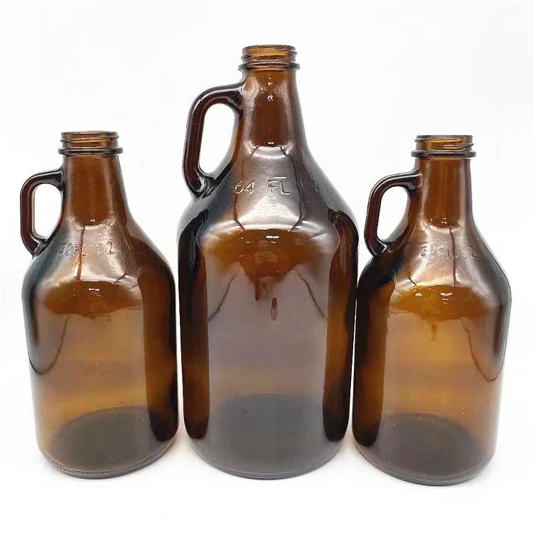 Growler de vidrio Wholesale Empty Wine Whiskey Reusable Kombucha Bottle 32oz Amber Glass Beer Growlers
