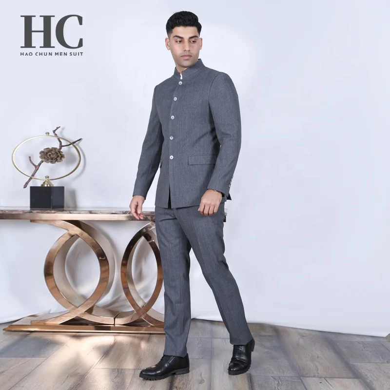 2024 Mens Slim Suit Chinese Style Groom Dress Soild Color Stand Collar Suit Zhongshan Suit