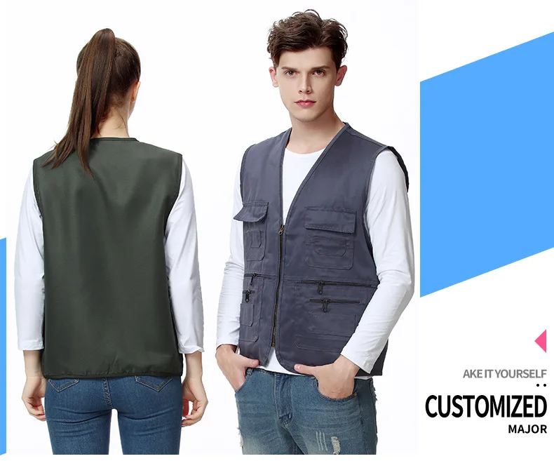 Custom Volunteer Vest With Logo Wholesale Multi Pocket Advertising Shirt Waterproof  Safety Work Clothes Journalist Vest