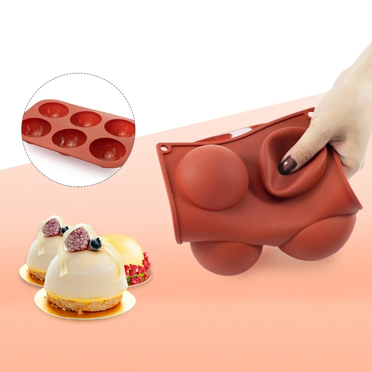 Non-stick 6-cavity Round Silicone Baking Mold Multi-use Silicone Cookie Mini Cake & Soap Resin Coaster Mold