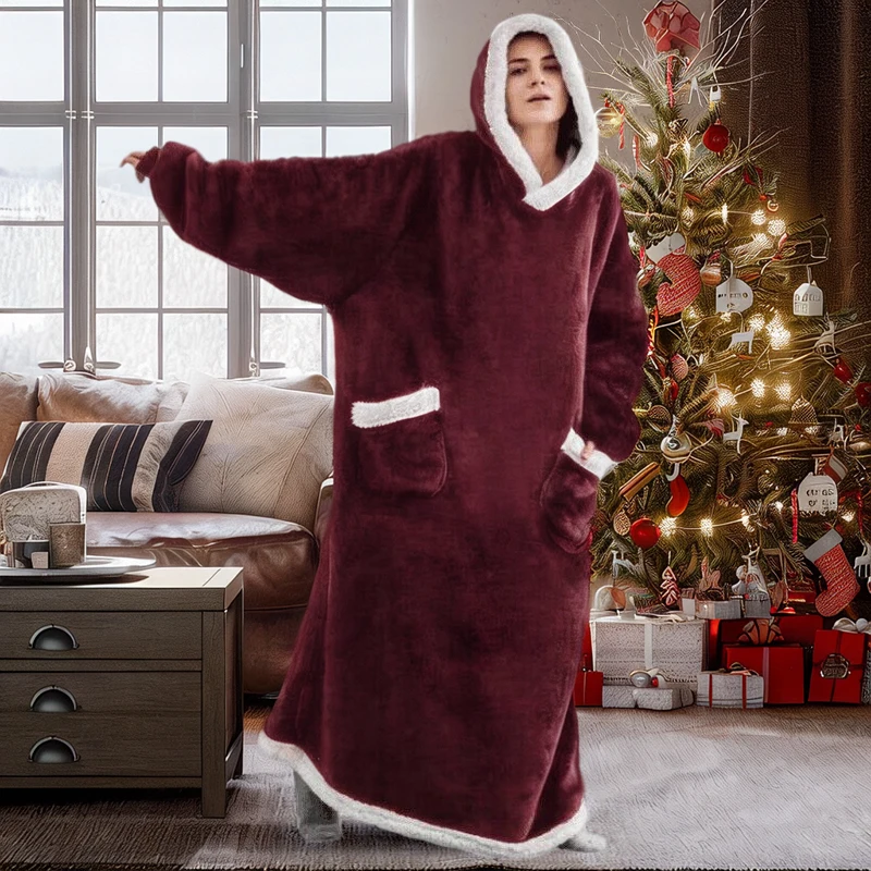 MU Hot sale Large hoodies blanket solid color soft oversized big sweatshirt wearable hoodie blanket for Christmas