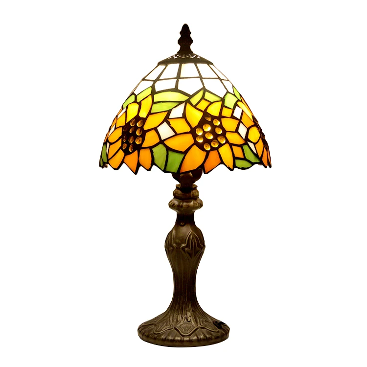 LongHuiJing Sunflower Tiffany Style table lamp Antique Desk Lamps Stained Glass lampshade lights