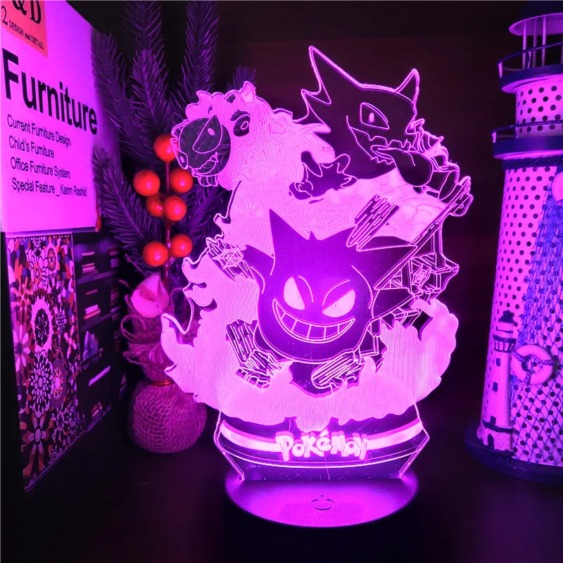 Gengar Haunter Gastly 3D Illusion Nightlights Anime Lamp Takara Tomy Visual Lighting Lampara Led For Christmas Gift