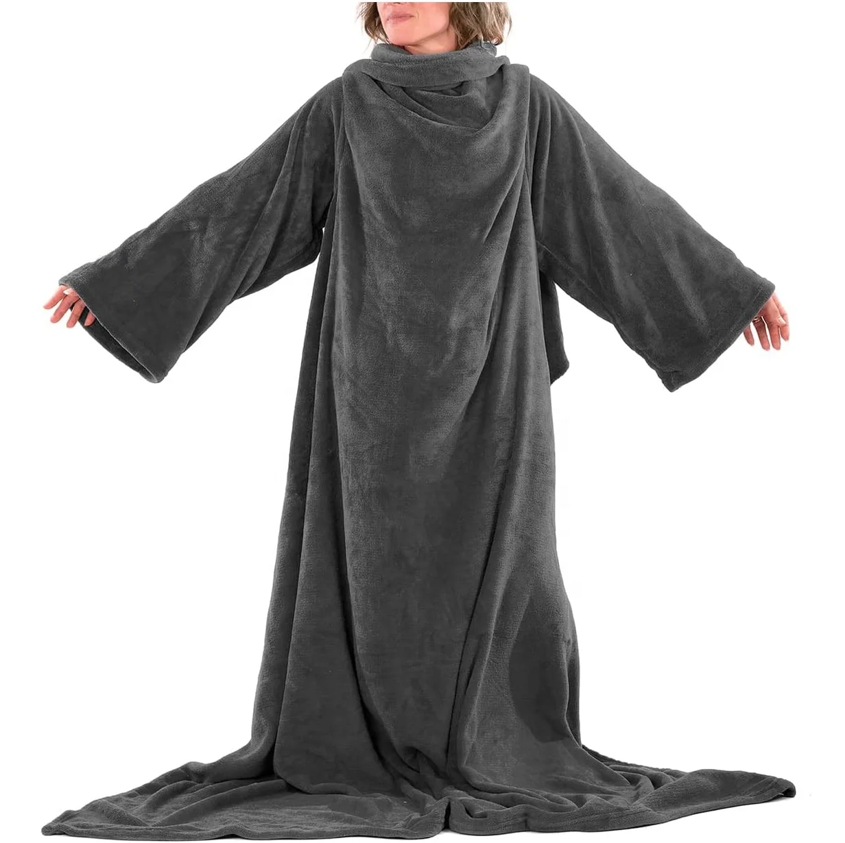 Wearable Coral Fleece Blanket with Sleeves TV Blanket Long Sleeve Blanket Fits All with Pocket One Size Simple 100% Polyester