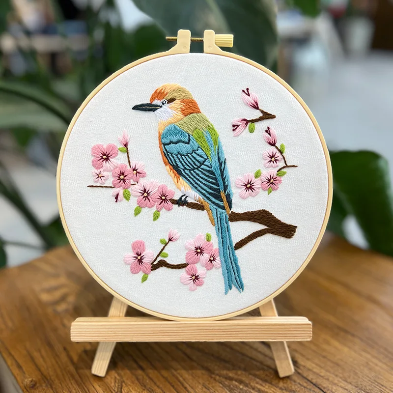 1 Sets Embroidery Kit for Beginners, Hummingbird and Flower DIY Materials, Art Craft Handy Sewing