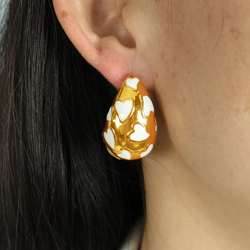 Fashion Water Drop Shaped Earrings Hollow Chunky Hypoallergenic 18k Gold Plated Stainless Steel Tear Drop Gold Earrings