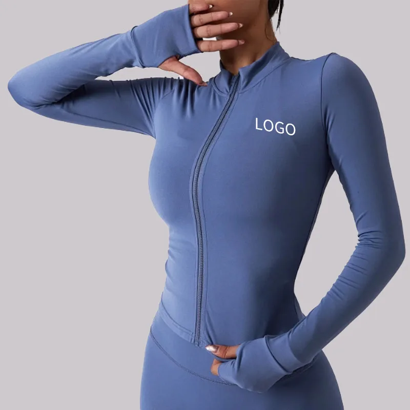 Slim Fit yoga Stretchy Workout Running  track jackets  Long Sleeve Full Zip Up Sports Thumb Holes sport gym jacket women