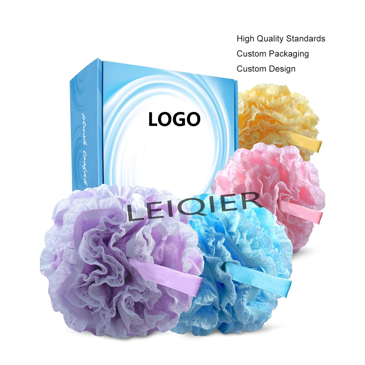 Custom Logo Loofah Bath Sponge Lace Mesh Set Shower Bouquet Large Full Pouf Body Luffa Loofa Loufa Puff Exfoliate Cleanse Skin