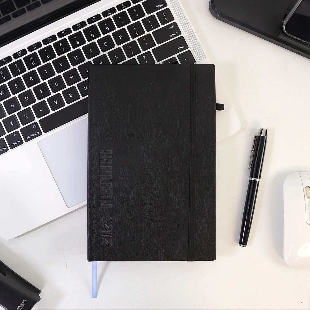 Custom Printing Service High Quality Lined PU Leather Cover Notebooks Journals Planner With Elastic Band And Pen Holder