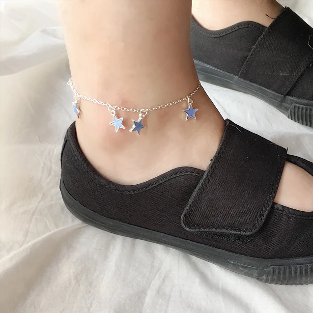  Модные корейские кисточки Светящиеся в темноте Серебряные ножные браслеты со звездами для женщин пляжные