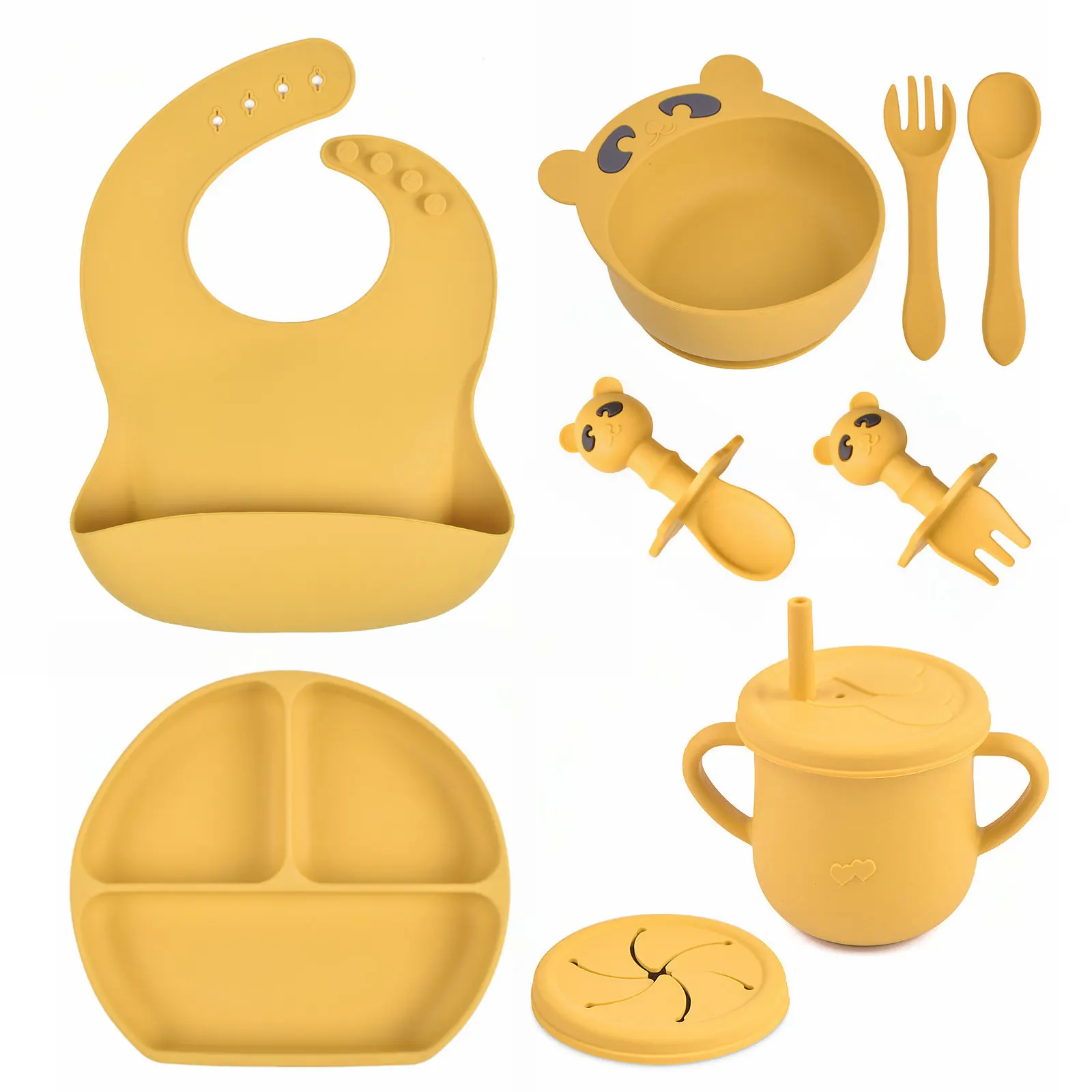 Милая миска для кормления без бисфенола А, детские нагрудники, Снэк, чашки, силиконовая присоска, чаши с ложкой и вилкой