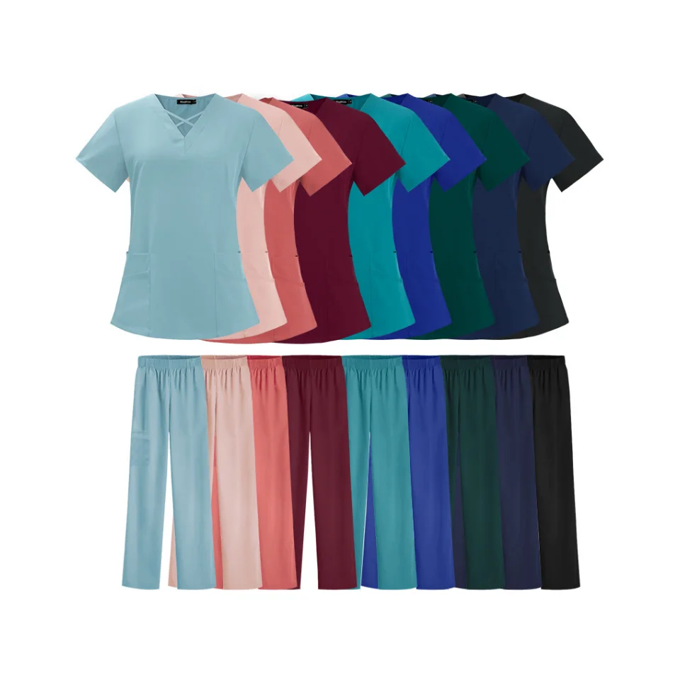 Custom Women Nursing Scrub Jogger Hospital Sets Zip Reusable Stretchy Beautician Scrubs Uniforms Nurse Uniform Medical Scrubs