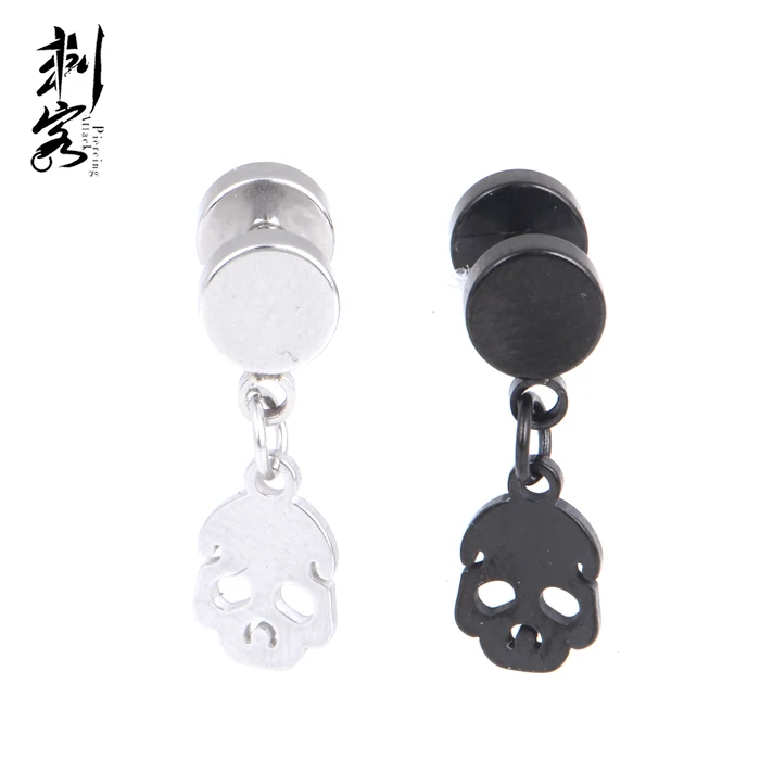316L Surgical Steel Fake Ear Expander with Skull Fake Ear Plug