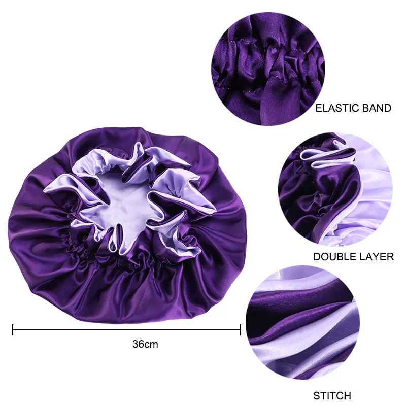 HB651A Reversible Satin Bonnet Hair Caps Double Layer Adjust Sleep Night Cap For Curly Springy