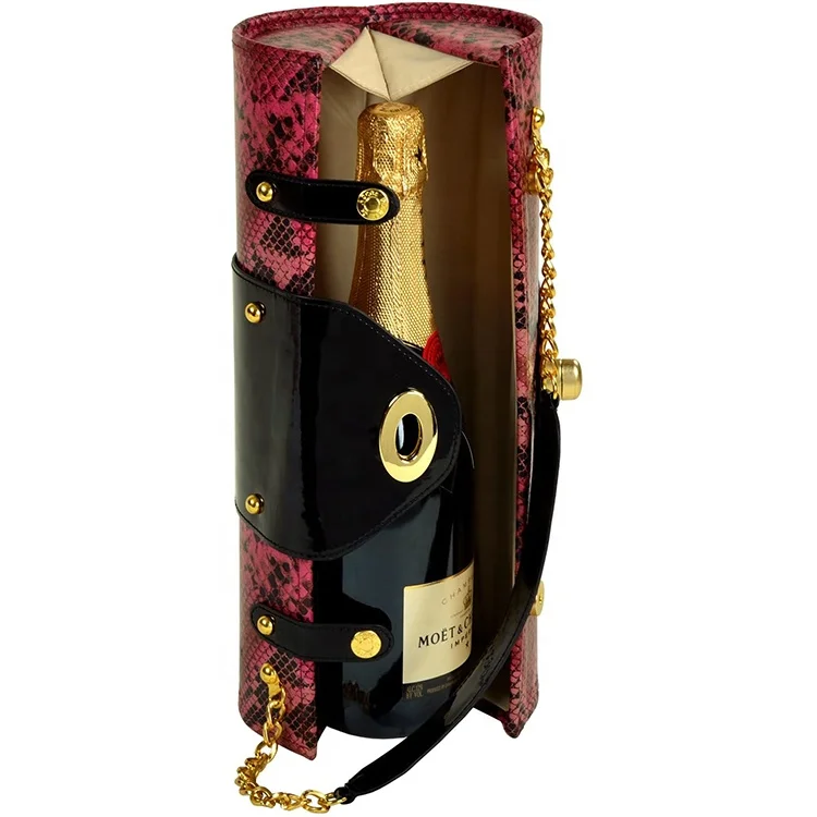 Customization Printed Wine Holder PU Champagne Storage Wine Carrier Bag Single Bottle Cooler Bag Wine Carrier
