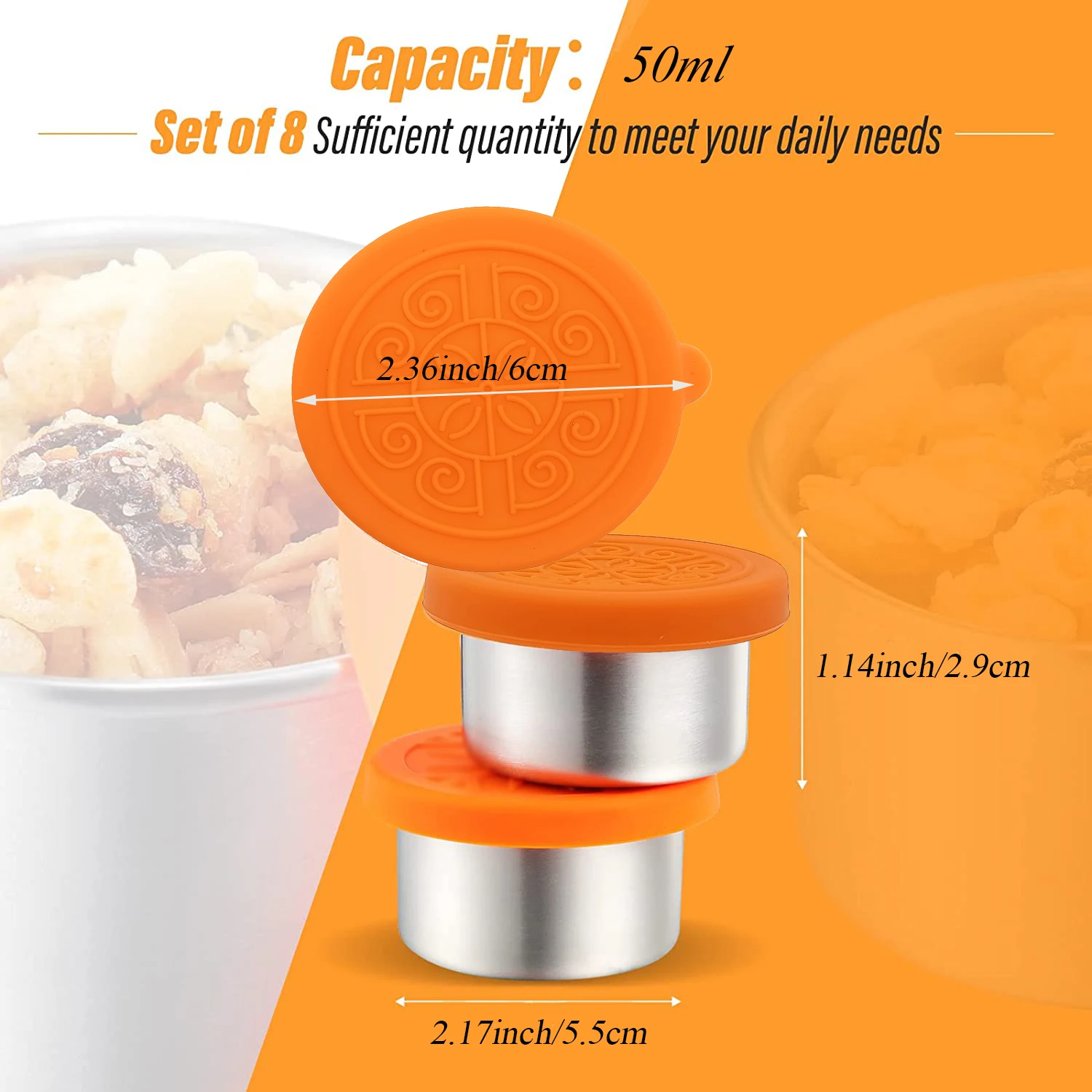 Food Grade Small Sauce Cup 304 Stainless Steel Sauce Cup with Silicone Lid